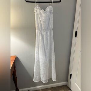 BCBGeneration White Lace Maxi Dress with Spaghetti Straps